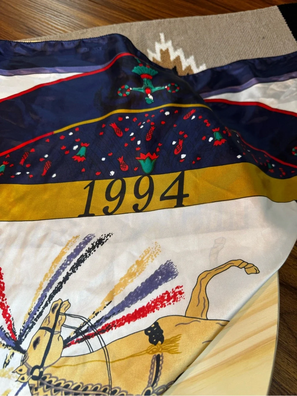 Hermes Multi-Color Silk Scarf with Navy, Gold, Red and White